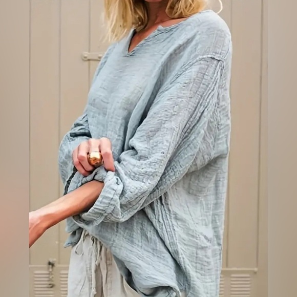 NiP-Plus Size Cotton Notch Neck Blouse - Picture 4 of 6